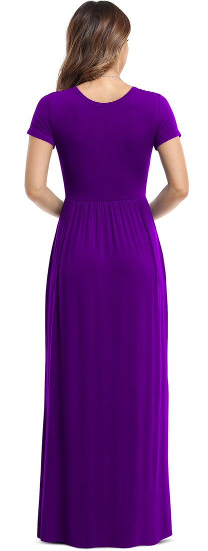 Women'S Short Sleeve Loose Plain Maxi Dresses Casual Long Dresses with Pockets,Us Size,Dark Purple,Xl